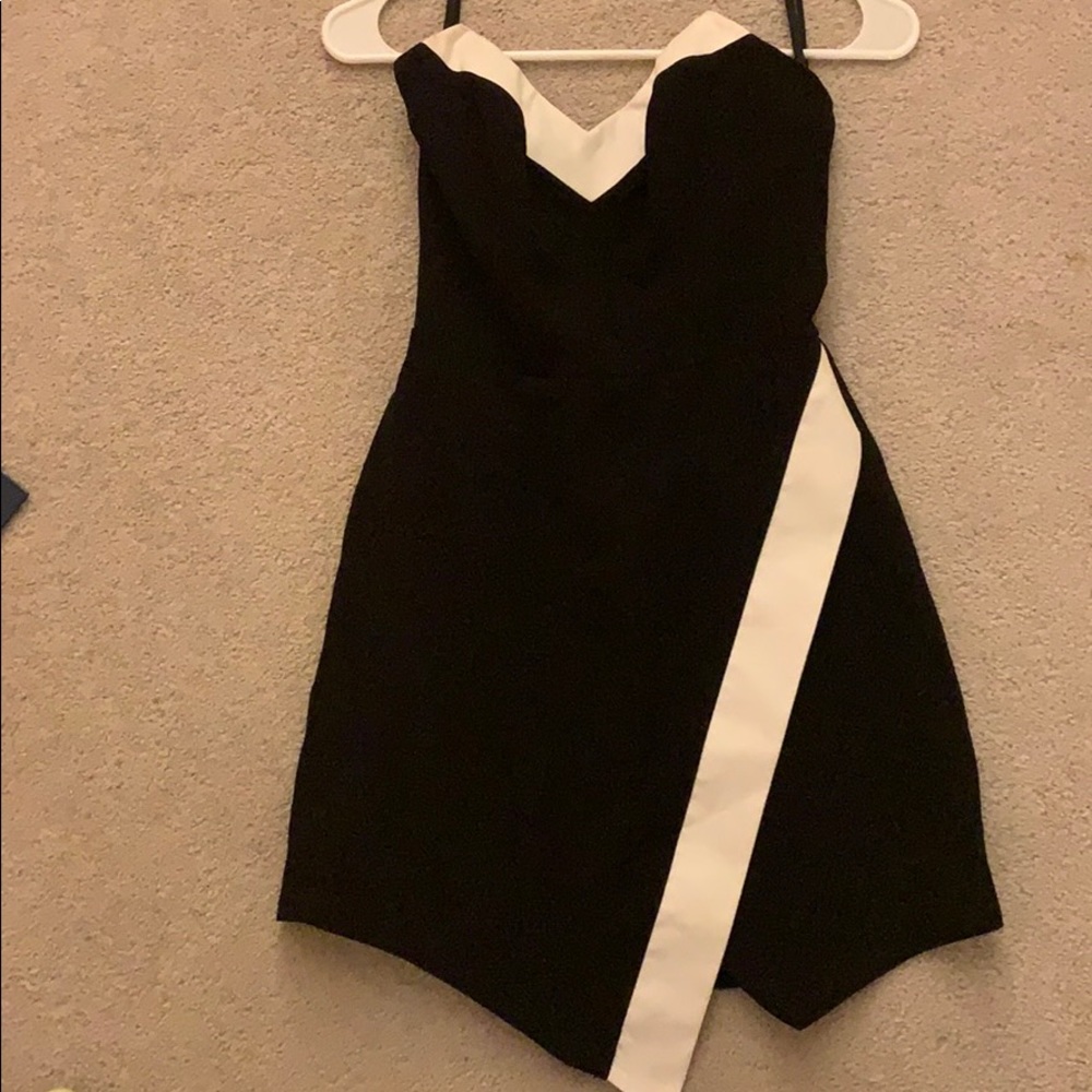 Bebe black and white slit dress